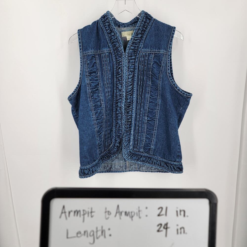 Passports Denim Vest Womens XL Blue Textured Trim Hook and Eye Closure Vintage - Picture 14 of 14